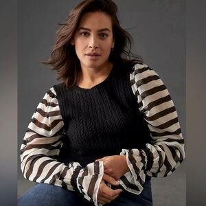 Anthropologie Maeve Mixed Media Stripe Sleeve Sweater
